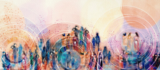 Crowd concept background. Watercolor design element.