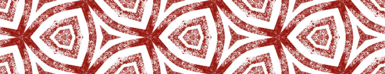 Ethnic hand painted seamless border. Wine red