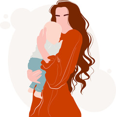 Vector Illustration Of Mother Holding Baby In Arms. Happy Mother's Day. Template for greeting card.