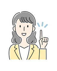 Fototapeta premium 手描き風・笑顔で指さす女性のベクターイラスト