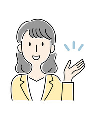 手描き風・笑顔で案内する女性のベクターイラスト	