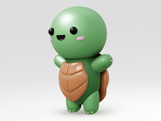 Turtle cute character cartoon 3D illustration.