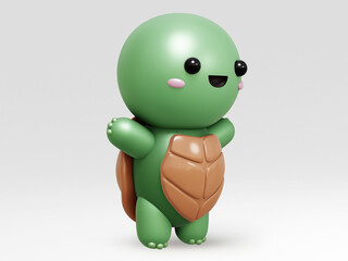 Turtle cute character cartoon 3D illustration.