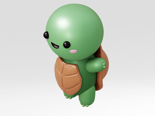 Turtle cute character cartoon 3D illustration.