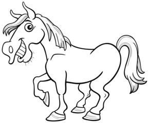 cartoon horse farm animal character coloring book page