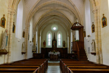 Obraz premium The interior of the church in the village of Saint Sylvain in Europe, France, Normandy, towards Veules les Roses, in summer on a sunny day.