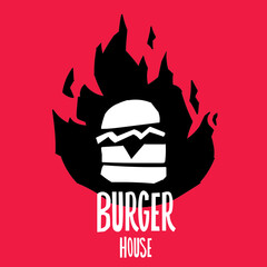 Burger illustration with fire. Hand drawn Doodle.