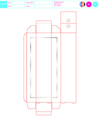 Die-Cut Template Box Package Design, 3D Box Package Dieline, Factory Ready Hang Tab Paper Box Outline with Standing Feet, Packaging Box Template, Editable Tech Pack Vector for Production, Hang Box SVG