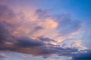 Pink clouds in Europe, France, Occitanie, Herault, in summer, on a sunny day.