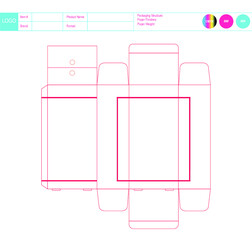 Die-Cut Template Box Package Design, 3D Box Package Dieline, Factory Ready Hang Tab Paper Box Outline with Standing Feet, Packaging Box Template, Editable Tech Pack Vector for Production, Hang Box SVG