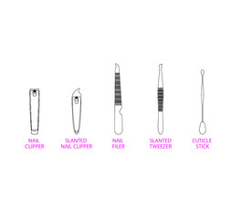 Black and White Nail Manicure Bundle Set: Elegant Line Art Outline Illustration - Vector Graphic for Stylish Nail Art and Salon-inspired Designs Nail Clipper Filer Tweezer Cuticle Editable Vector File