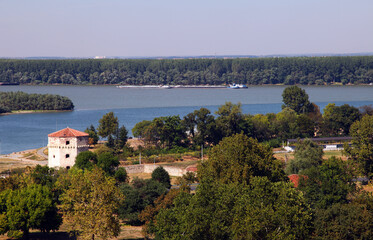 Fototapeta na wymiar View of the Danube and Sava rivers from Kalemegdan Fortress in Belgrade, Serbia. Belgrade is largest cities of Southeastern Europe.