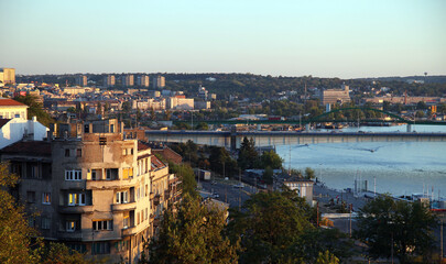 Fototapeta premium View of the Danube and Sava rivers from Kalemegdan Fortress in Belgrade, Serbia. Belgrade is largest cities of Southeastern Europe.