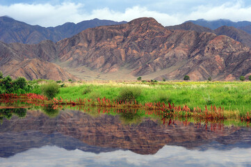 kyrgyzstan, landscape with clouds. 