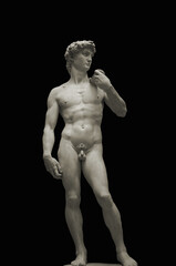Statue of David isolated. Sculpture of the ancient Greek mythical hero David by the artist...
