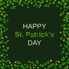 St.Patrick's Day green vector background with clover leaves
