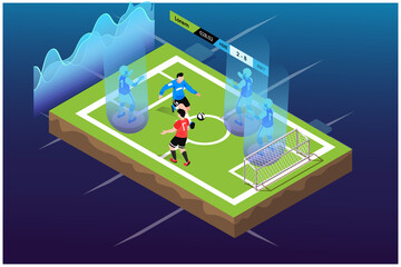 Isometric football playing in virtual world metaverse