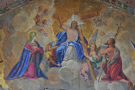 Frescoes on the walls of St. Mark's Basilica. Venice Italy.