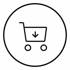 Cart arrow down line icon inside circle, cart decrease cart down, black outline, line icons.