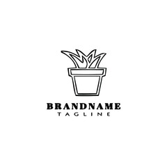 potted plant logo cartoon design icon template black isolated vector
