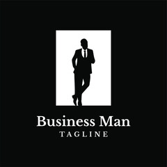 Business man wearing blazer work silhouette logo vector