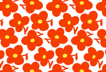 レトロな赤と黄色の花柄の壁紙
