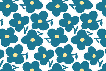 レトロなブルーと黄色の花柄の壁紙
