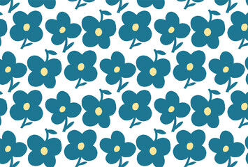 Fototapeta na wymiar レトロなブルーと黄色の細かい花柄の壁紙 
