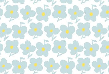 レトロなライトブルーと黄色の細かい花柄の壁紙
