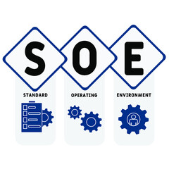 SOE - Standard Operating Environment acronym. business concept background.  vector illustration concept with keywords and icons. lettering illustration with icons for web banner, flyer, landing pag