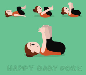 Yoga Tutorial Happy Baby Pose Cute Cartoon Vector Illustration