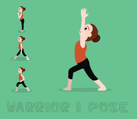 Yoga Tutorial Warrior I Pose Cute Cartoon Vector Illustration