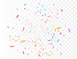 Confetti burst explosion On Transparent Background Color flying ribbons and streamers. Birthday party vector background