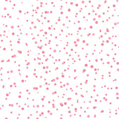 Abstract hand drown polka dots background. White seamless pattern with pink circles. Template design for invitation, poster, card, flyer, banner, textile, fabric