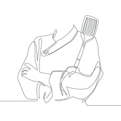 Single continuous line drawing, a official clothes of master chef. Minimalism and Trendy work clothes concept one line draw graphic design vector illustration. 