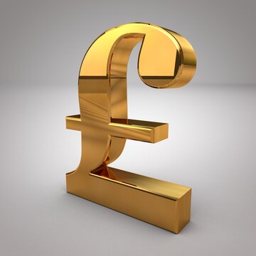 3D Rendering Gold Pound Sign Isolated On White Background.