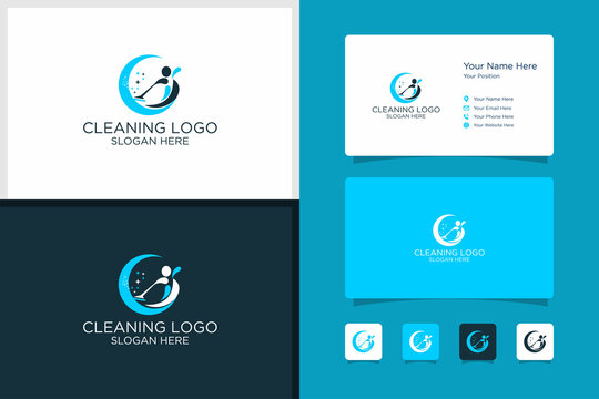 cleaning design logo and business card design template. premium vectors.