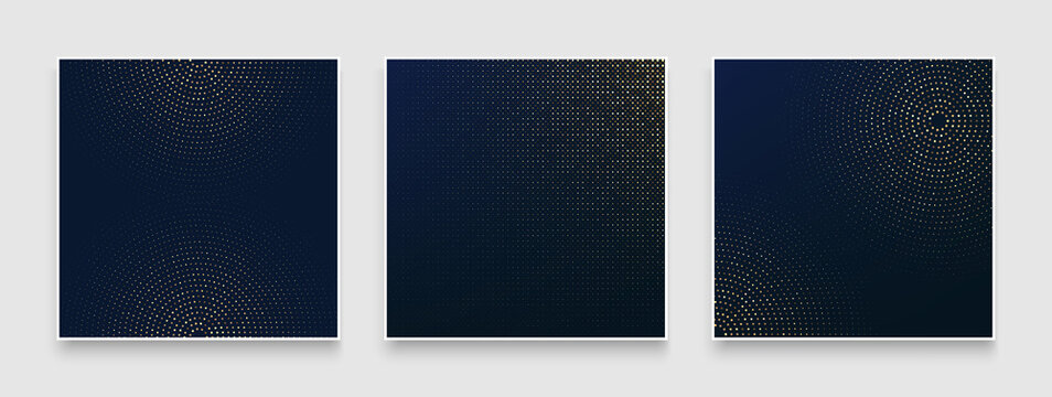 Set of abstract wavy dots line pattern with dark navy blue and golden color. Luxury dark color dots texture collection design. Can use for cover, poster, banner web, flyer, Print ad. Vector EPS 10