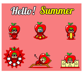 vector cute cartoon character apple fruit mascot costume set collection hello summer bundle