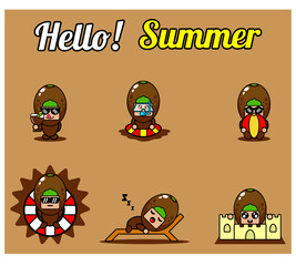 vector cute cartoon character kiwi fruit mascot costume set collection hello summer bundle