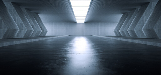 Advanced background High end scenario concrete wall 3D rendering booth Exhibition hall Dark technology