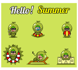 vector cute cartoon character melon fruit mascot costume set collection hello summer bundle