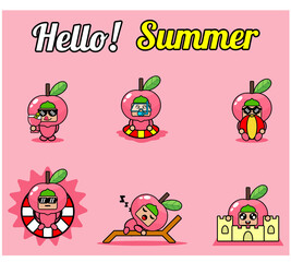 vector cute cartoon character peach fruit mascot costume set collection hello summer bundle