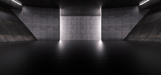 Advanced background High end scenario concrete wall 3D rendering booth Exhibition hall Dark technology