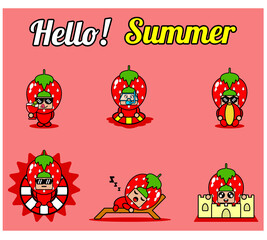 vector cute cartoon character strawberry fruit mascot costume set collection hello summer bundle