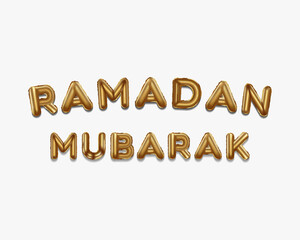 ramadan mubarak written with golden foil balloons. ramadan mubarak lettering realistic gold balloons