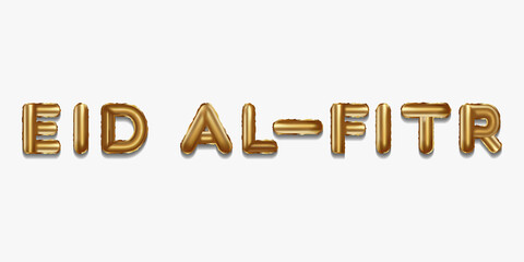 eid al fitr written with golden foil balloons. eid al fitr lettering realistic gold balloons