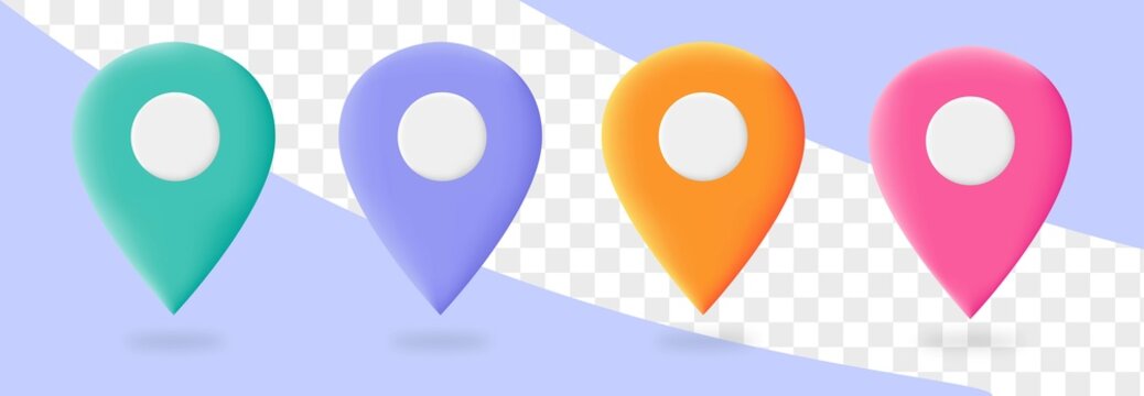 Set Of Modern 3d Pin Illustrations. Map Location Pointer. Navigation Icon For Web, Banner, Logo Or Badge.
