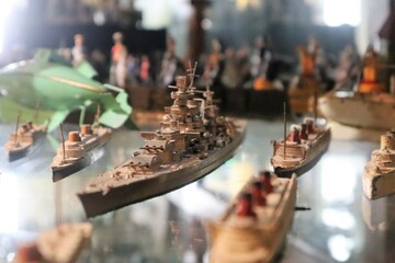close up of a toy warship