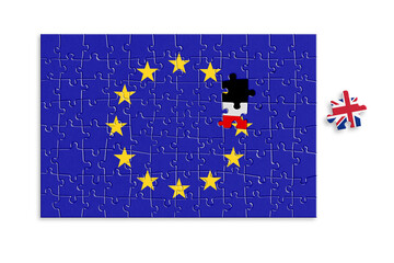 Puzzle made from Europe Union, Poland and United Kingdom flags. Poland and European Union relationships